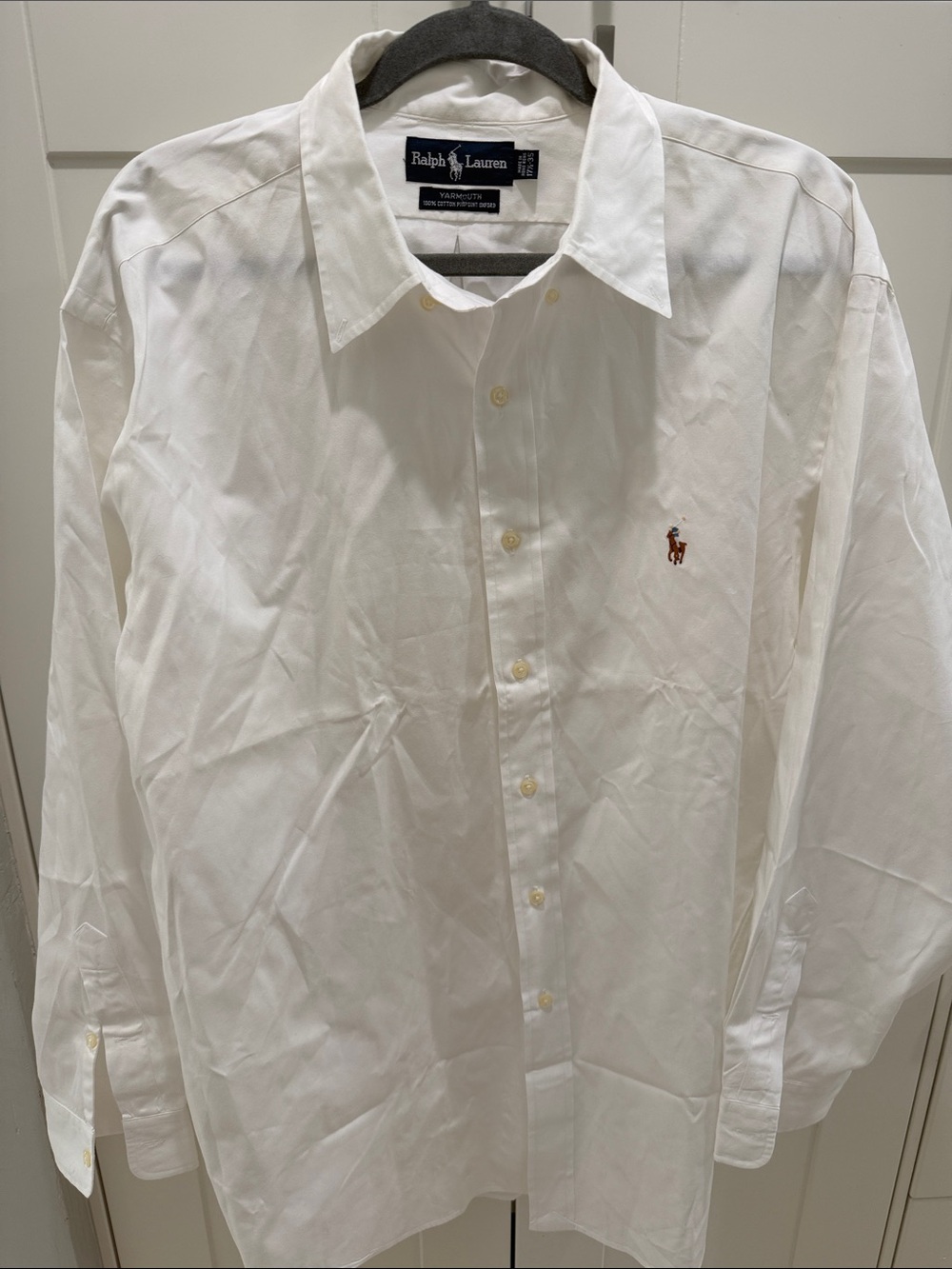 Ralph Lauren Men’s White Oxford Dress Shirt with Pony Embroidery size 17 1/2 35